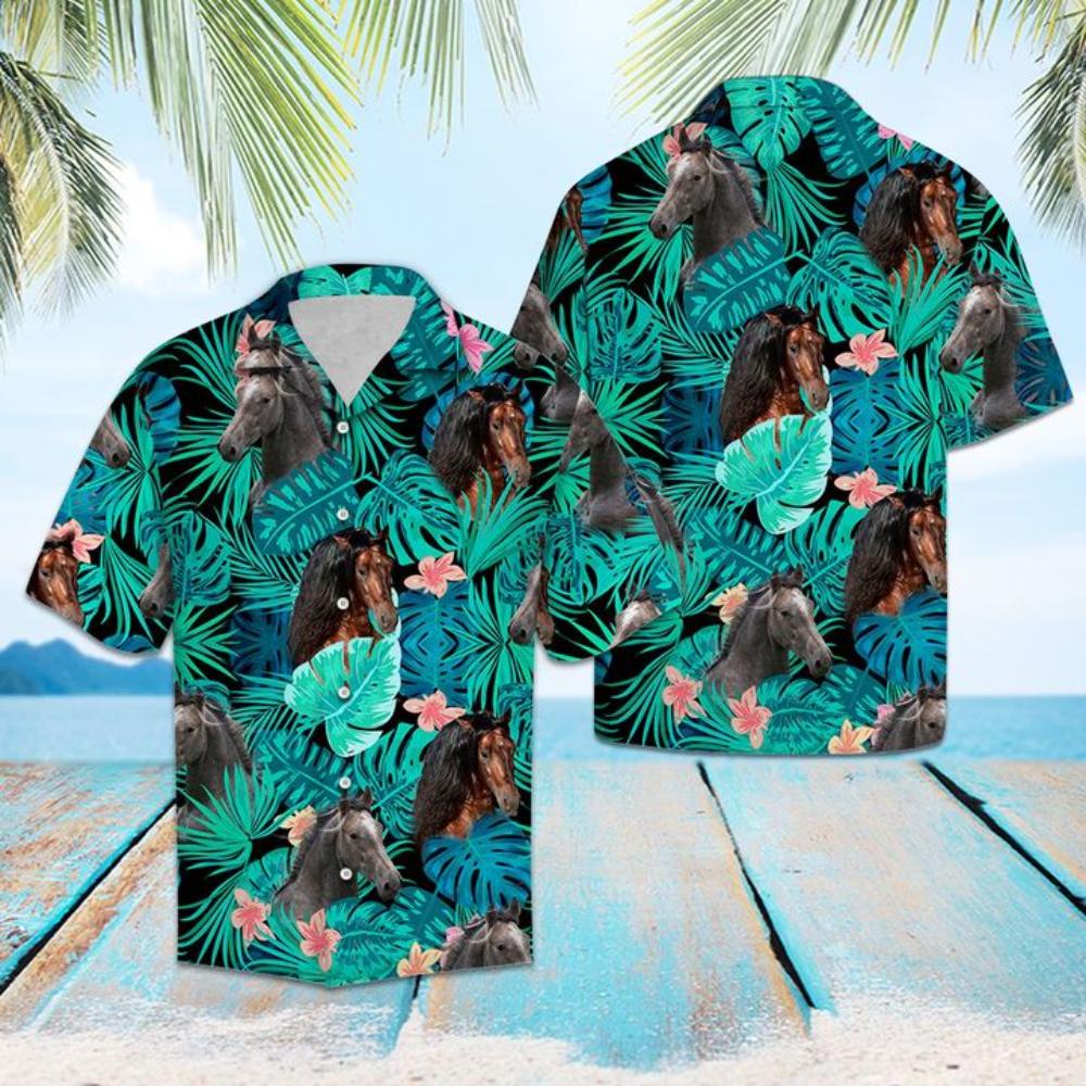 Andalusian Horse Green Tropical Hawaiian Shirt Summer Button Up.jpg