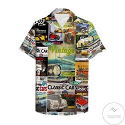 antique car magazine hawaiian shirt
