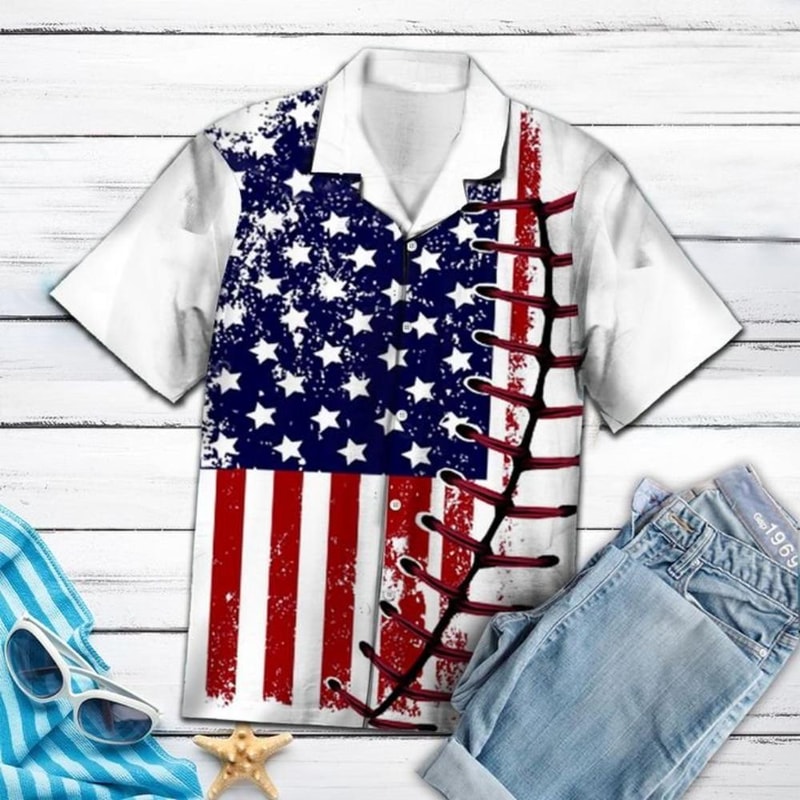 Baseball Usa Flag Hawaiian Shirt Summer Button Up.jpg