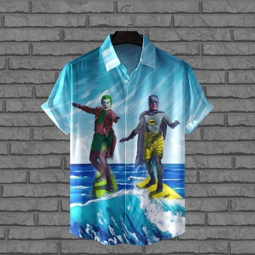 Batman Joker Surfing Short Sleeve Hawaiian Shirt.jpg