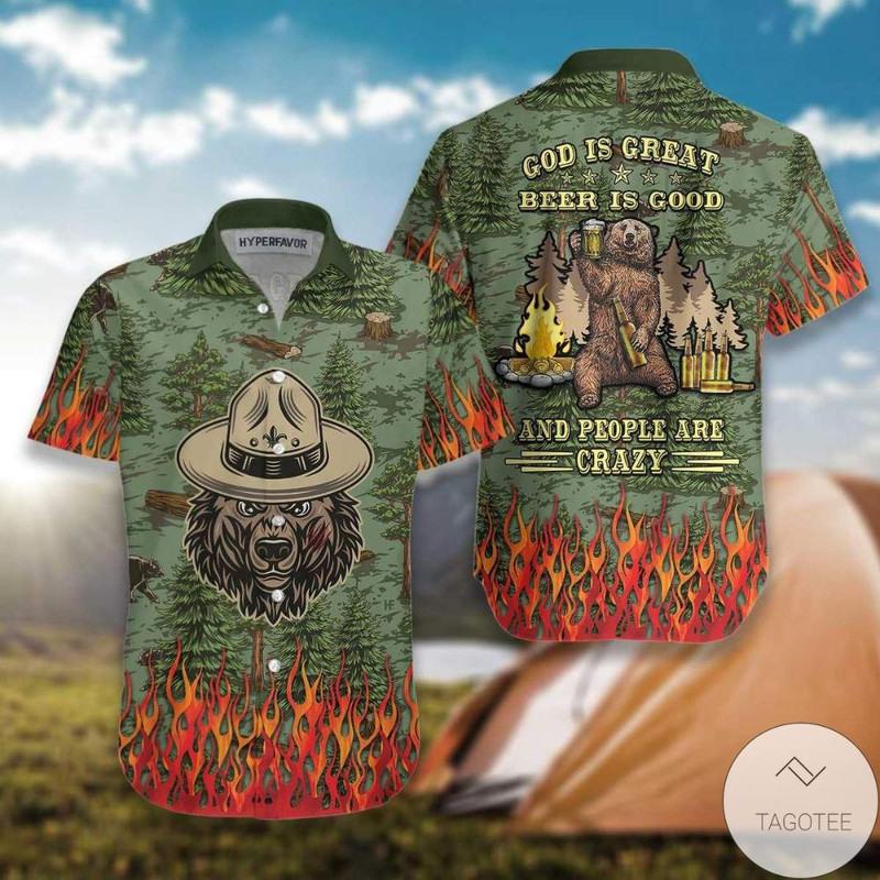 Bear Camping God Is Great Beer Is Good And People Are Crazy Hawaiian Shirt.jpg
