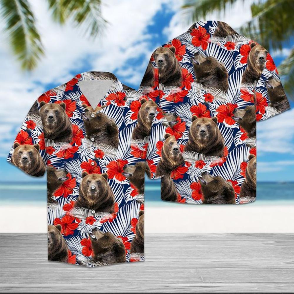 Bear Hibiscus Flower Hawaiian Shirt Summer Button Up.jpg