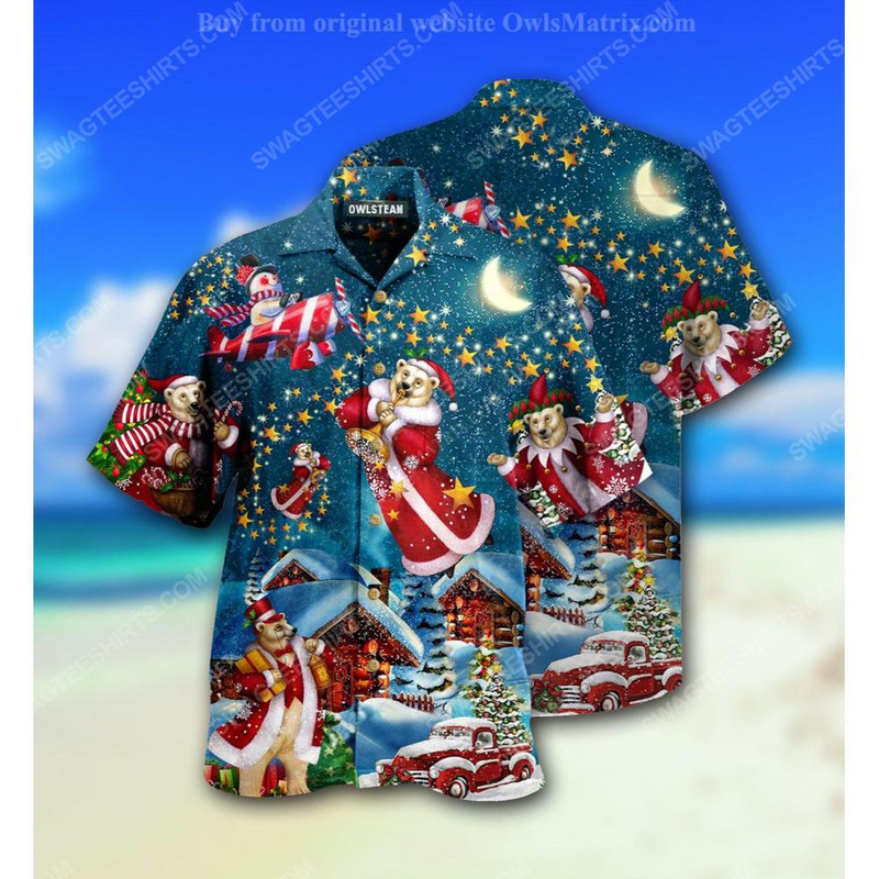 Bear Santa And Merry Christmas Full Print Hawaiian Shirt.jpg