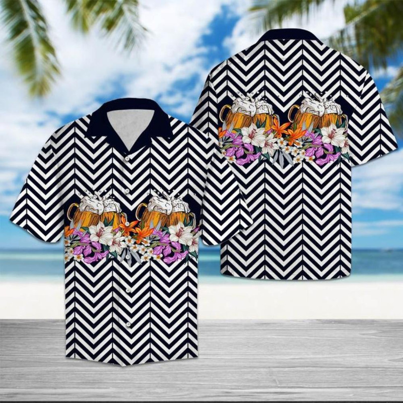 Beer Flower Zigzag Hawaiian Shirt Summer Button Up.jpg