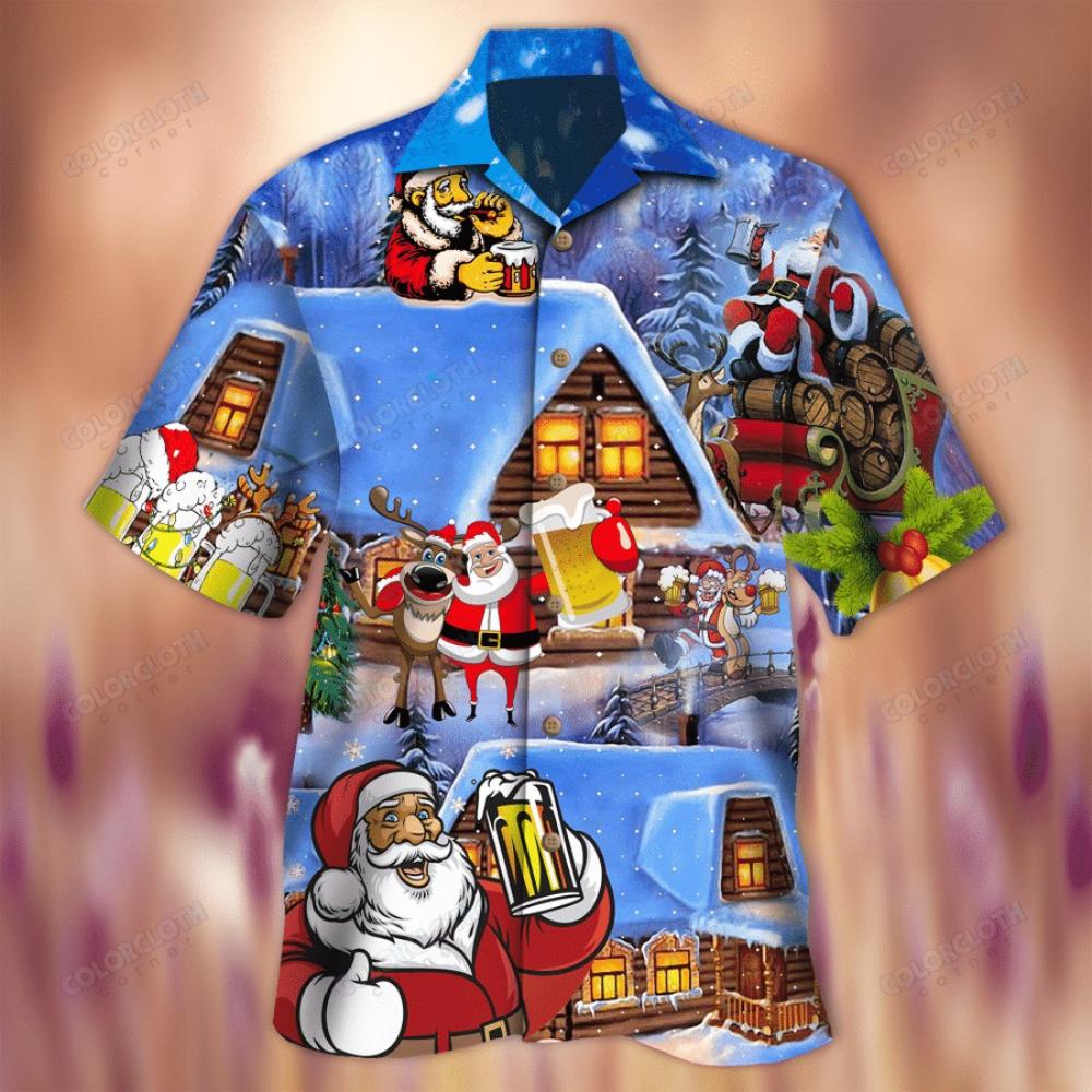 Beery Christmas Santa Claus Drinks Beer Hawaiian Shirt.jpg