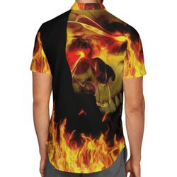 biker skull fire hawaiian shirt