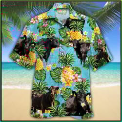 black angus cattle pineapple hawaiian shirt