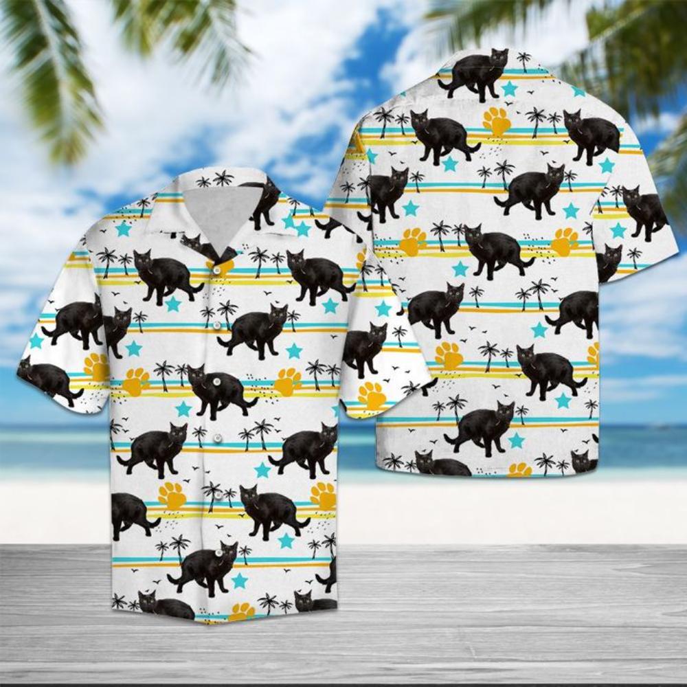 Black Cat Summer Pattern Hawaiian Shirt Summer Button Up.jpg