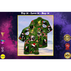 black cats and christmas tree full printing hawaiian shirt