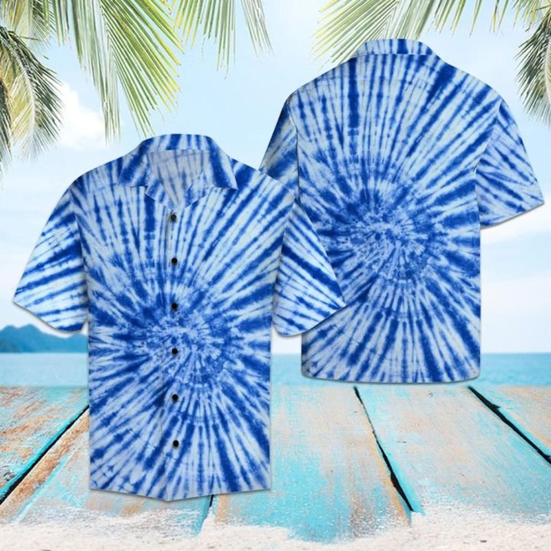 Blue Tie Dye Hawaiian Shirt Summer Button Up.jpg