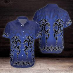 blue tribal dragon hawaiian shirt