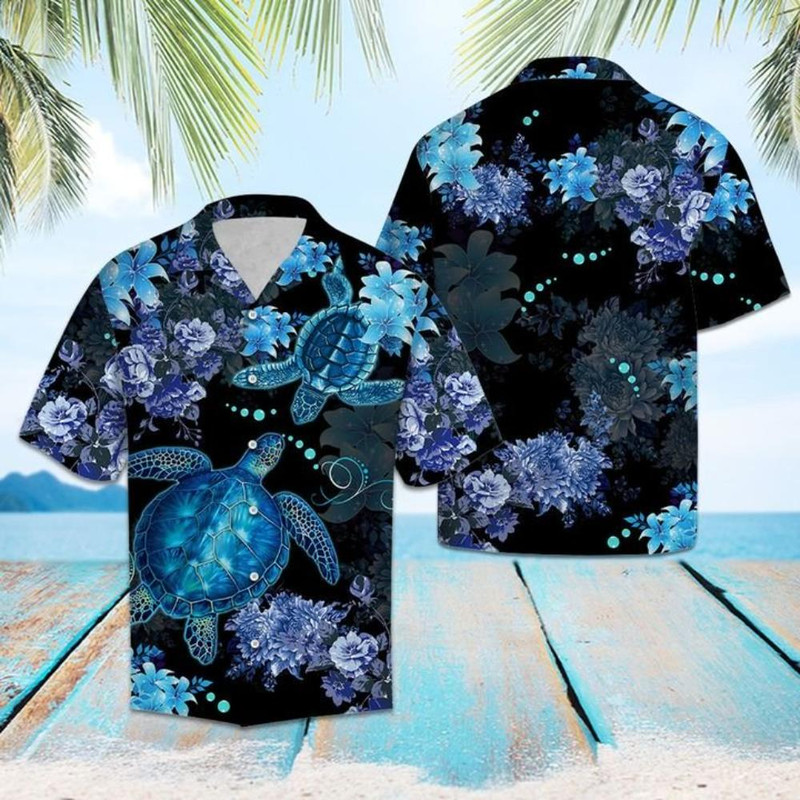 Blue Turtle Flower Hawaiian Shirt Summer Button Up.jpg