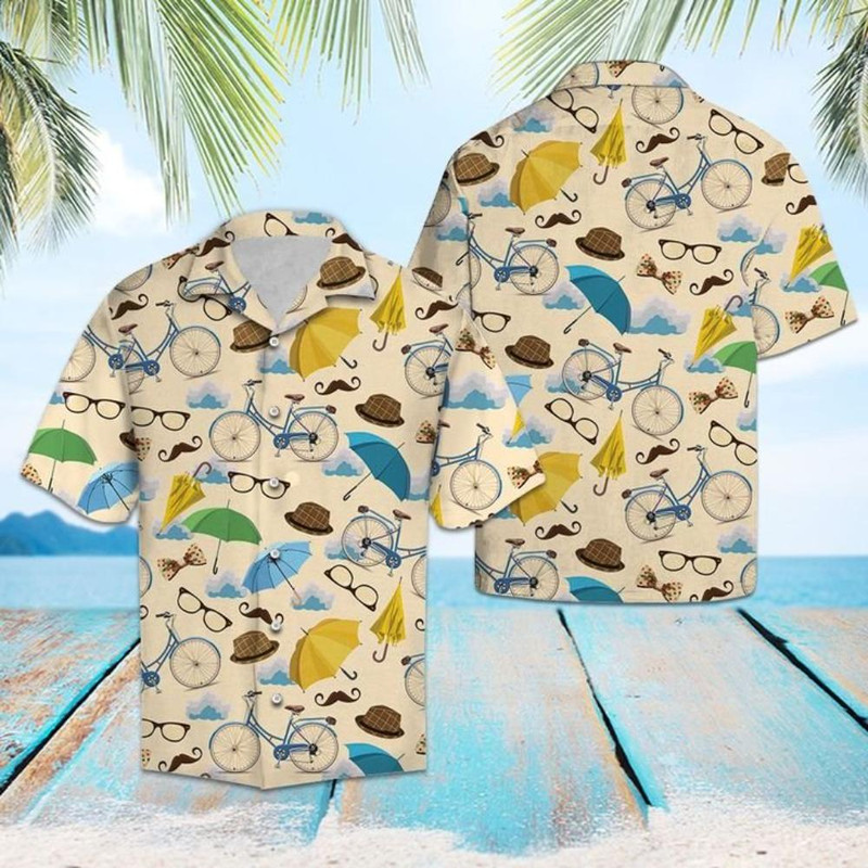 Blue Vintage Bicycle Hawaiian Shirt Summer Button Up.jpg