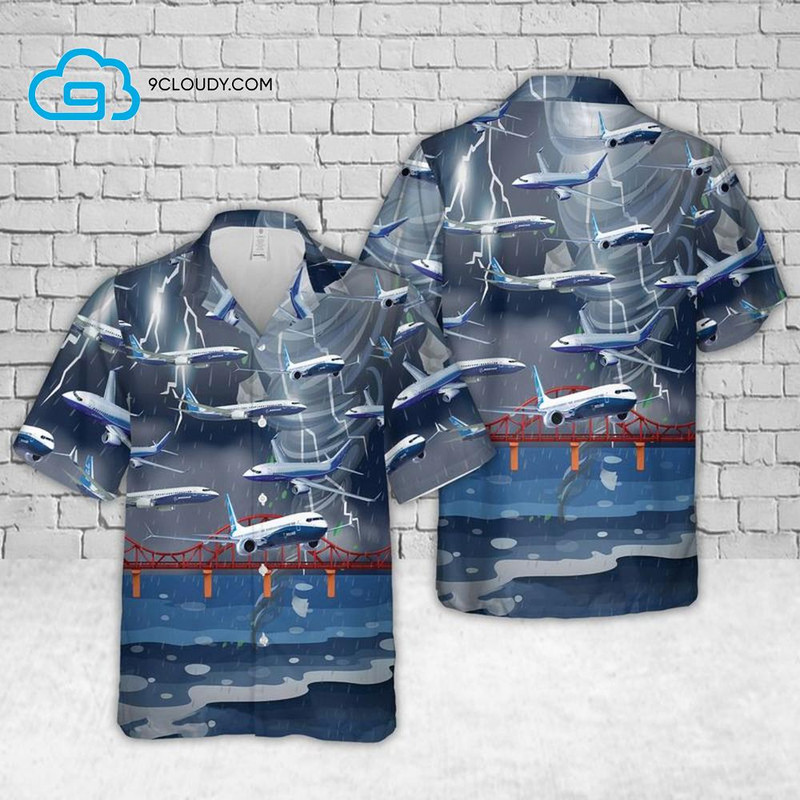 Boeing 737 And Thunder Full Print Hawaiian Shirt.jpg