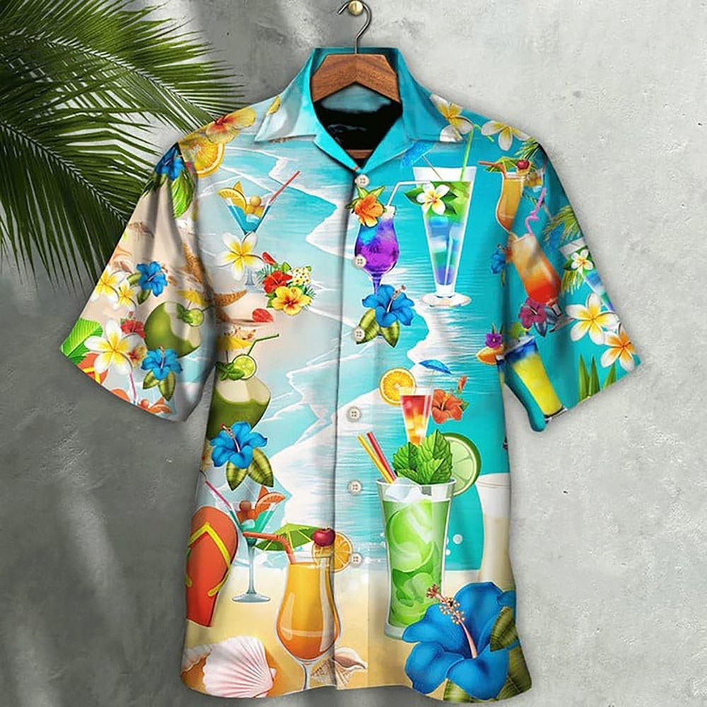Cocktail Drink Beach Flower Hawaiian Shirt, Cocktail Tropical Beach Shirt Button Down Shirt, Hawaii Shirt Party Summer.jpg