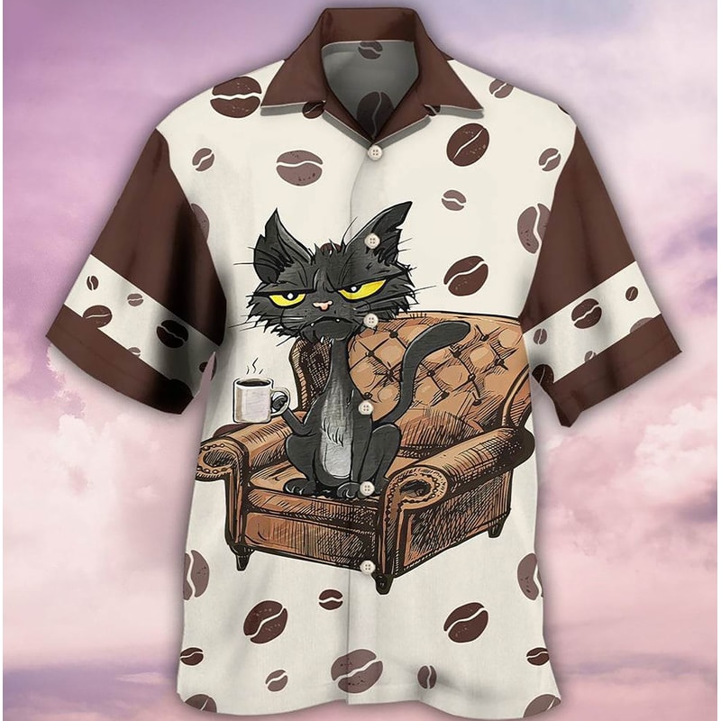 Coffee Black Cat My Coffee And I Hawaiian Shirt, Cat Button Shirt, Hawaiian Shirt Men, Summer Hawaii Shirt.jpg