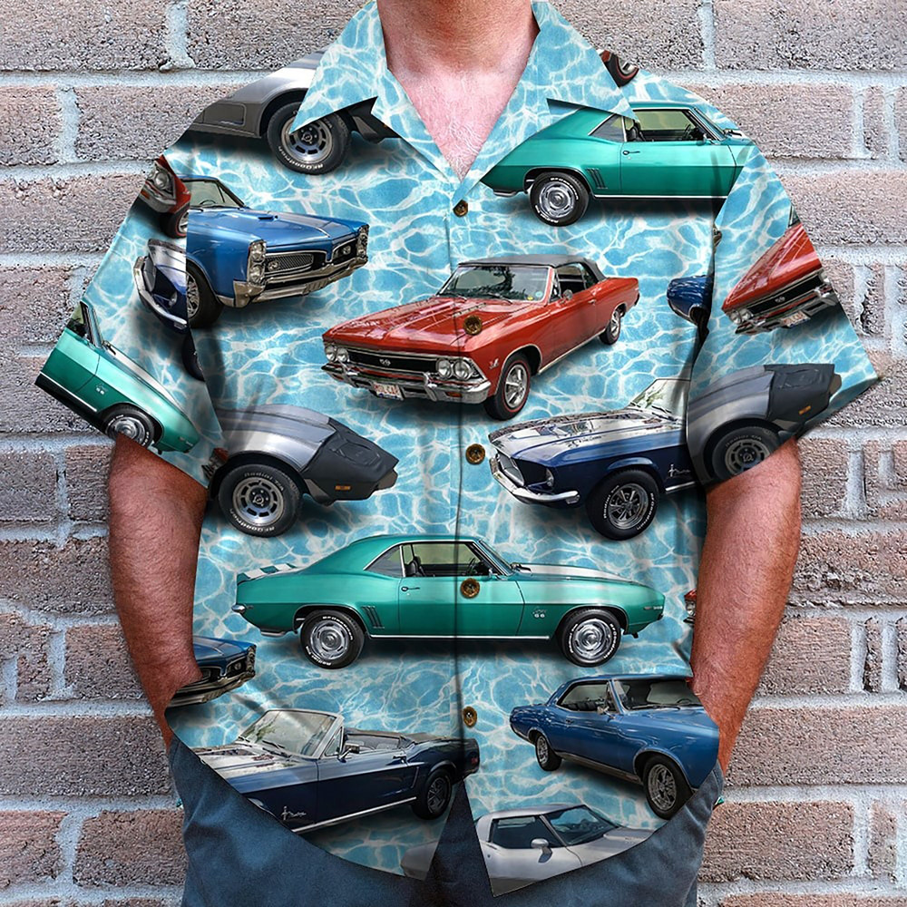 Custom Classic Car Photo Hawaiian Shirt, Water Pattern, Summer Gift, Car Men's Hawaiian Shirt, Hawaiian Shirt, Hawaiian Aloha Shirt.jpg