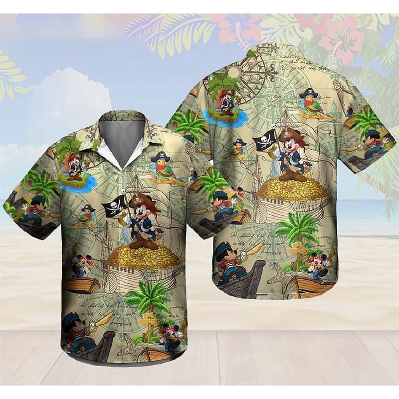 Disney Pirates of Caribbean Hawaiian Shirt, Mickey and Friends a Pirate's Life Button Up Shirt, Cruise Disney Family Shirts.jpg
