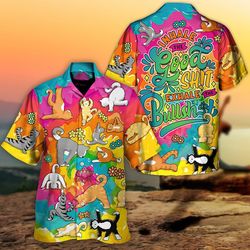 inhale the good shit exhale the bullshit yoga cat funny tropical shirt, colorful cat yoga aloha summer shirt