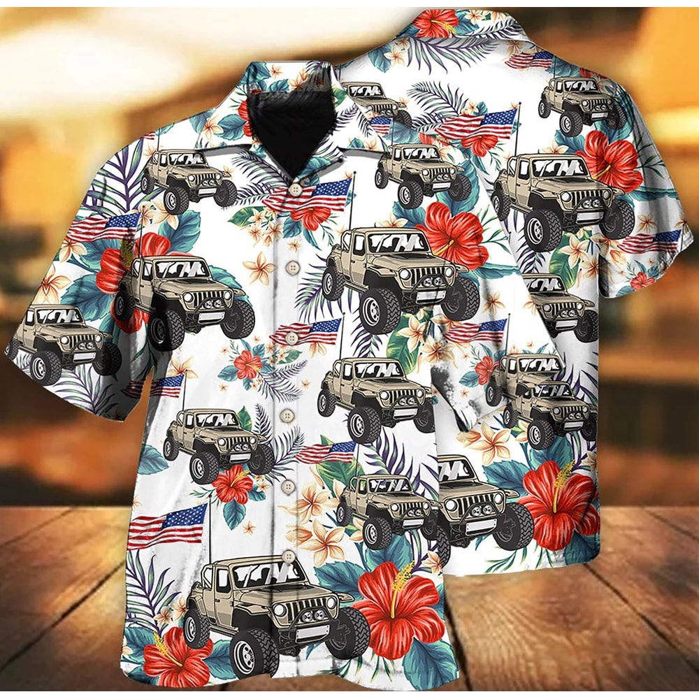 Independence Day Jeep Celebration Hawaiian Shirt Unique Print, Button Up Shirt Beach Shirt, Army Hawaii Shirt, US Veteran Shirt.jpg