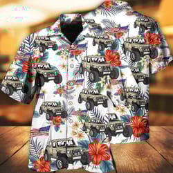 independence day jeep celebration tropical shirt unique print, button up shirt beach shirt, army summer shirt