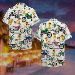 motocross duck tropical shirt - dirt bike and fancy duck pattern, family tropical aloha shirt, summer shirt