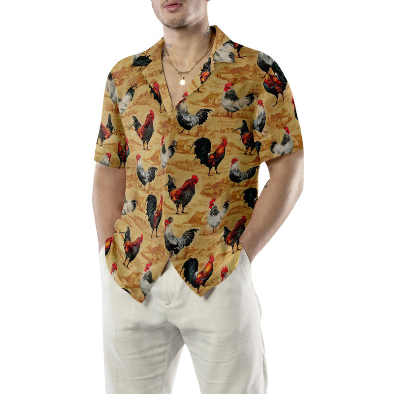 Vintage Chicken Farm Shirt For Men Hawaiian Shirt, Rooster Beach Summer Aloha Shirt, Farm Animal Button Up Shirt.jpg