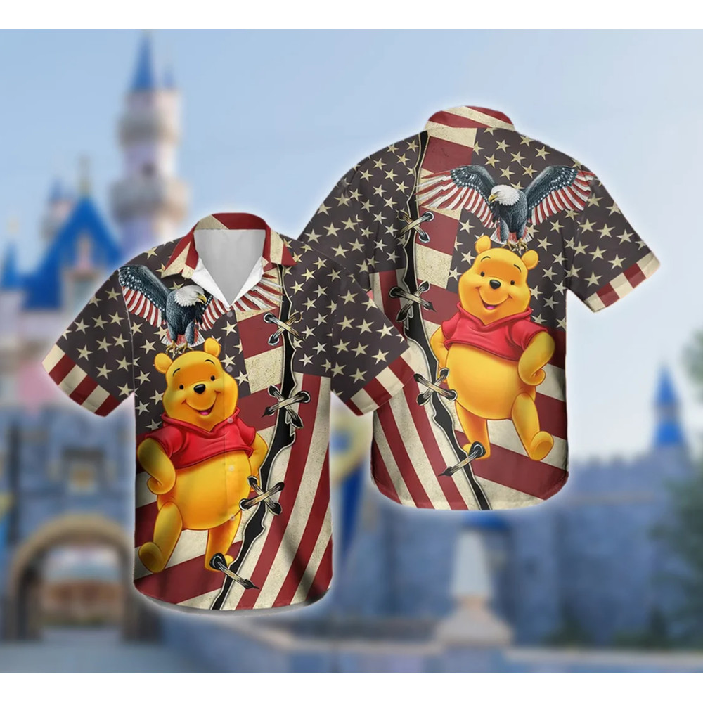 Cute Bear Eagle Fireworks US Flag Independence Day 3D Hawaiian Shirt, Magic Kingdom Fourth Of July Shirt, 4th July All Over Print Tee.png