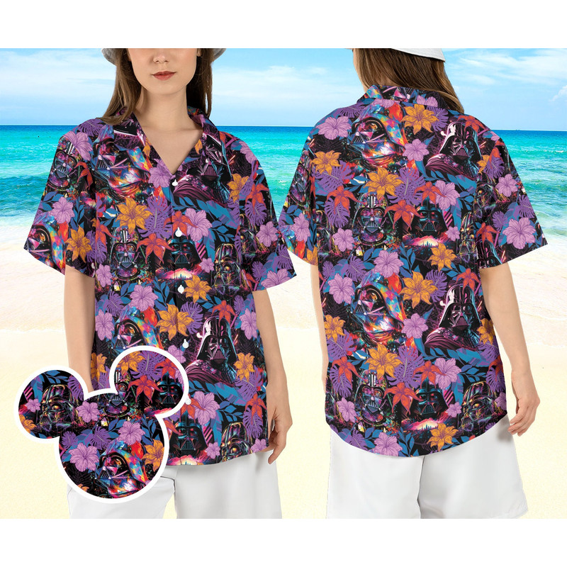 Darth Vader Synthwave Style Hawaiian Shirt, Star Wars Neon Beach Hawaii Shirt, Dark Side Aloha Shirt, Galaxy’s Edge Tropical Button Shirt.jpg