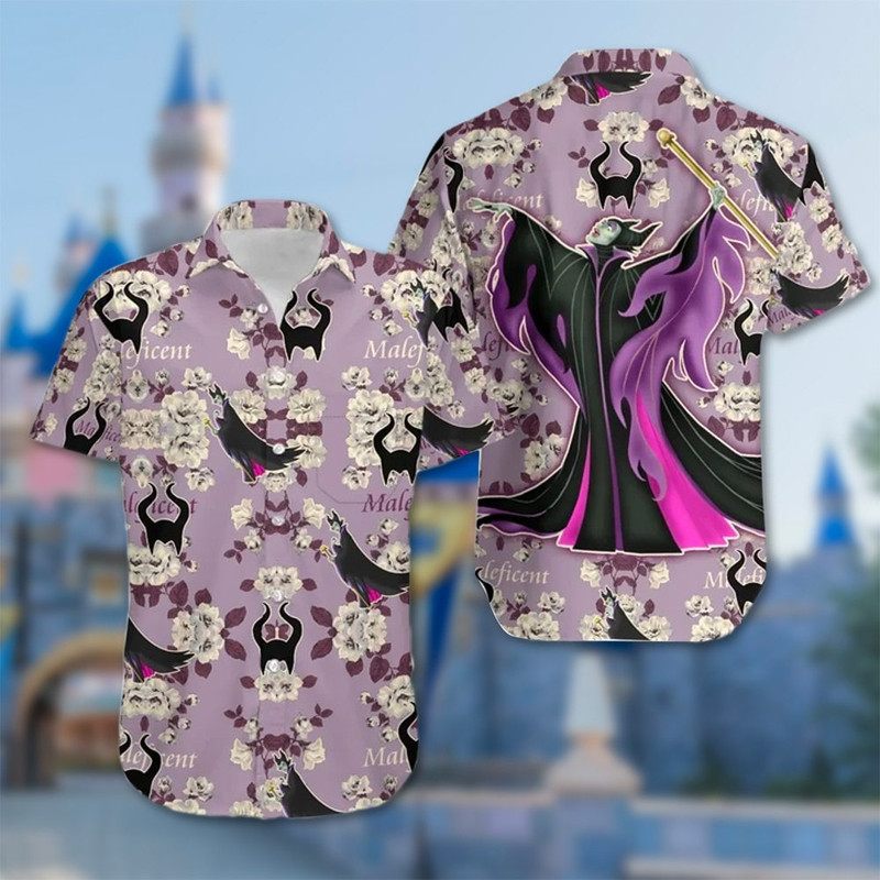 Maleficent Hawaiian 3D Shirt, Maleficent Purple All Printed Shirt, Sleeping Beauty Hawaiian Tee For Friends, Villian Button Up.jpg