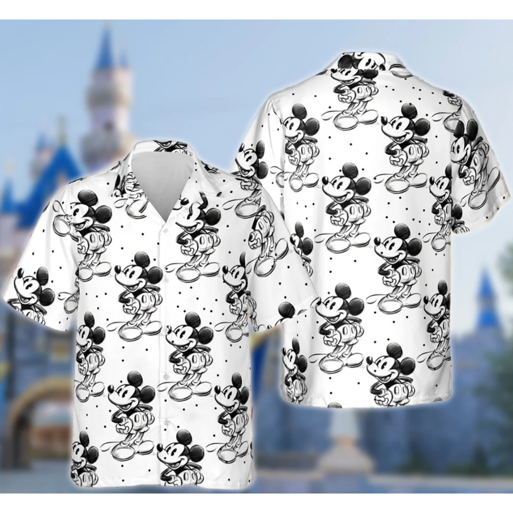 Sketch of Mickey Mouse Hawaiian Shirt, Mickey Mouse Cartoon Character Button Up, Summer Vacation Lover Gift For Family Trip.png