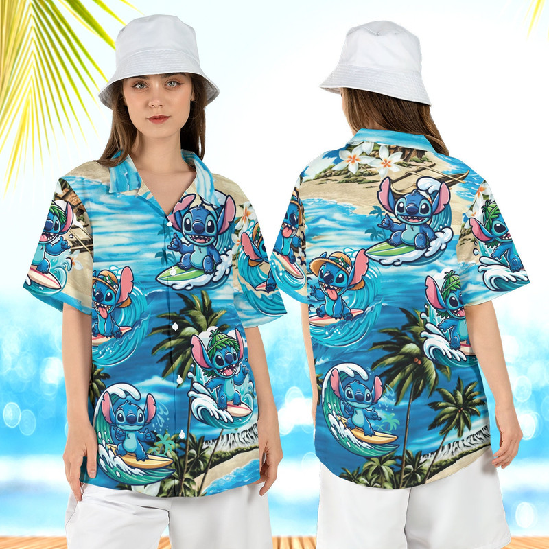 Stitch Tropical Hawaiian Shirt, Stitch Summer Trip Hawaii Shirt, Stitch Beach Aloha Shirt, Disneyland Stitch Hibiscus Button Up Shirt.jpg