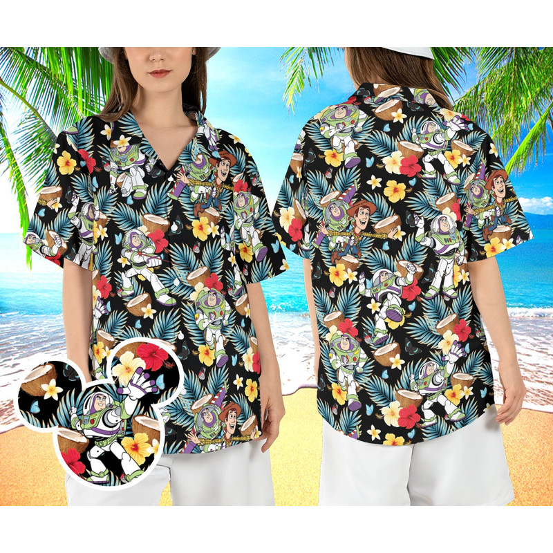 Tropical Pixar Toy Story Friends Hawaiian Shirt, Buzz Lightyear Woody Hawaii Shirt, Coconut Beach Aloha Shirt, Disneyland Button Shirt.jpg