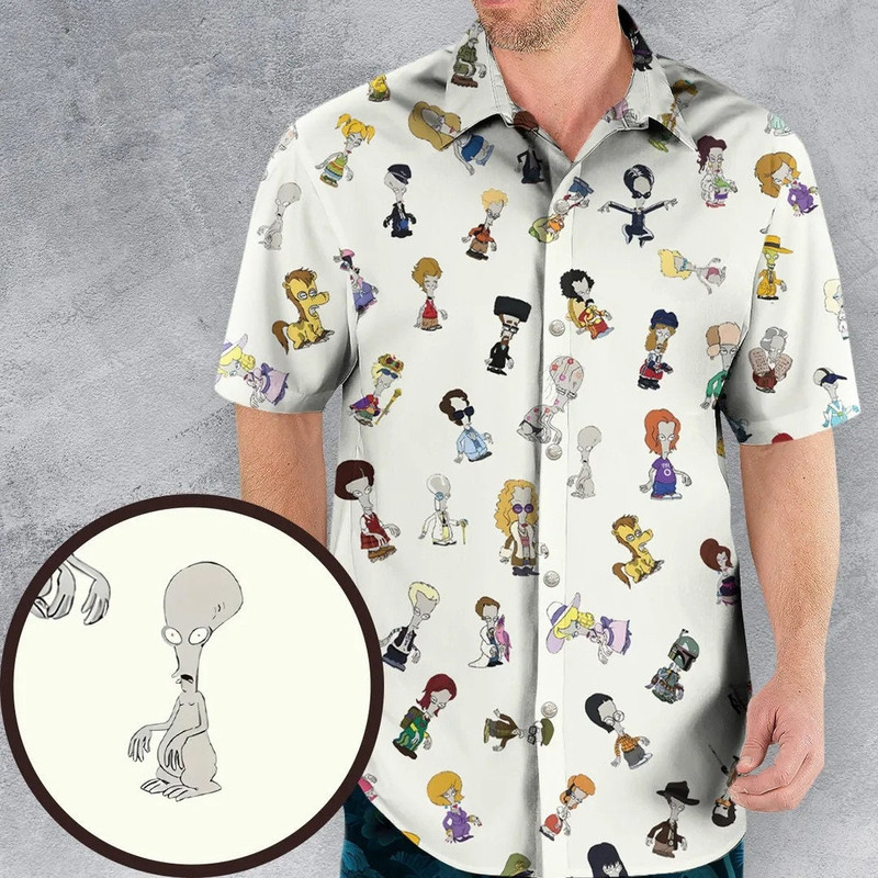 American Dad Hawaiian Shirt, American Dad character t-shirt, Roger persona Pop culture, gift for father, gift for dad, summer hawaii shirt.jpg