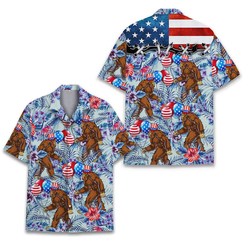 Bigfoot American Flag Hawaiian Shirts for Men Women,Bigfoot Patriotic Shirts Button Down Short Sleeve,Independence Day Shirt,Sasquatch Shirt 1.jpg