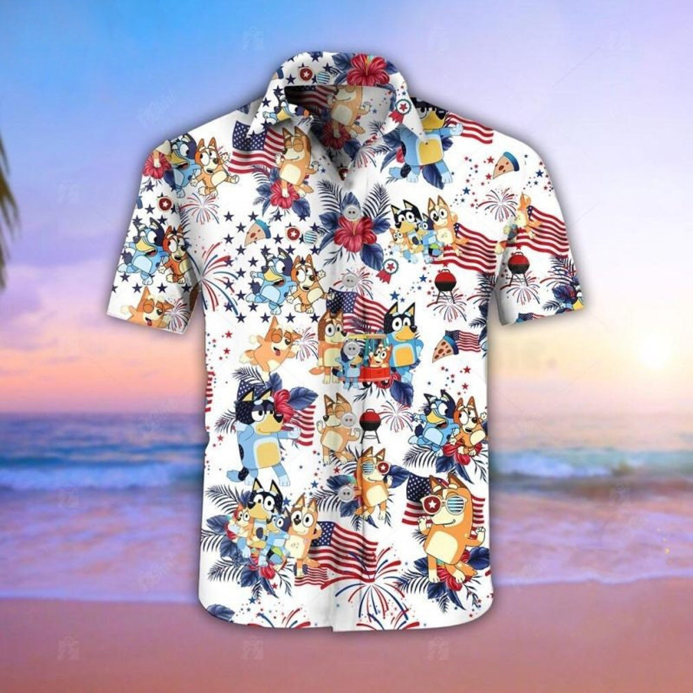 Bluey Hawaiian Shirt Bluey 4Th Of July, Bluey Summer Family Hawaiian Shirt, Cartoon Shirt, Cool Dad Club Shirt, Gift Bluey Hawaiian Shirt.jpg