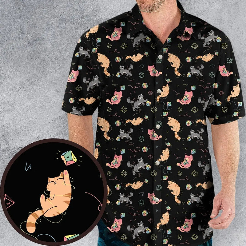 Dice Cat DnD Hawaiian Shirt, funny Hawaiian shirts, cute Hawaiian shirts, beach shirts, Dice Cat DnD Hawaiian, cute kitten hawaiian shirt.jpg