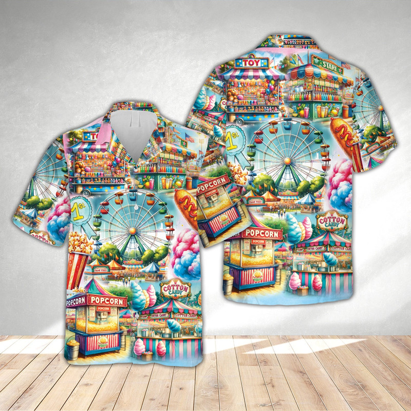 Fair Time Hawaiian Shirt, Take Me To The Fair Button Down Shirt, County Fair Shirt, Ferris Wheel, Cotton Candy, Corndog, State Fair Shirt.jpg