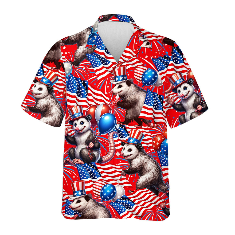 Opossum 4th of July Hawaiian Shirt Men Women Opossum American Flag Shirt Short Sleeve Button Down, Independence Day Shirt.jpg