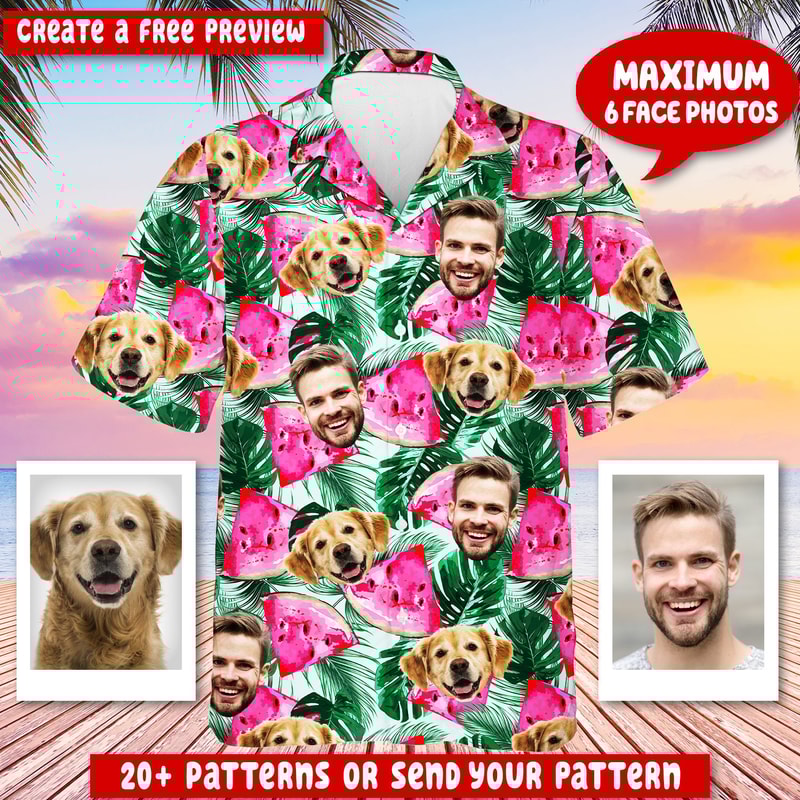 Personalized Photo Hawaiian Shirt, Custom Face Hawaiian Shirt, Dog Cat Hawaiian Shirt, Tropical Summer Beach Aloha Hawaiian Shirt 1.jpg