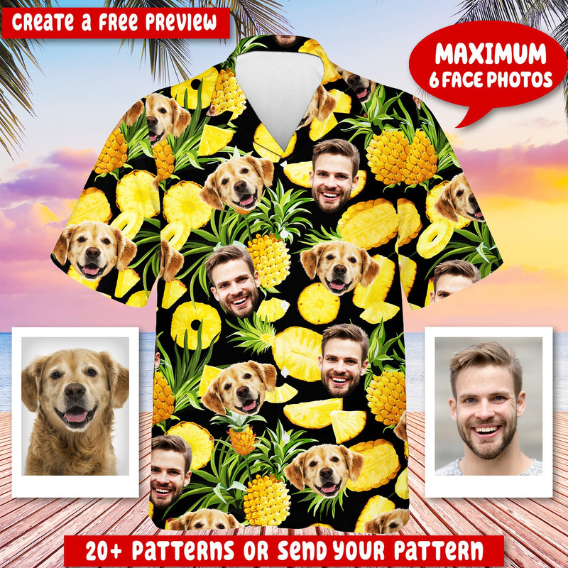 Personalized Photo Hawaiian Shirt, Custom Face Hawaiian Shirt, Dog Cat Hawaiian Shirt, Tropical Summer Beach Aloha Hawaiian Shirt.jpg