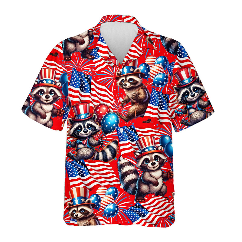 Raccoon 4th of July Hawaiian Shirt Men Women Raccoon American Flag Shirt Short Sleeve Button Down, Independence Day Shirt.jpg