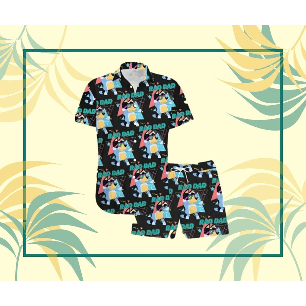 Blue Rad Dad Bluey Hawaiian Shirt, Bandit Heeler Hawaiian Shirt, Father's Day, Family Shirt, Rad Dad Bluey Shirt, Bluey Dad Button Up Shirt.jpg