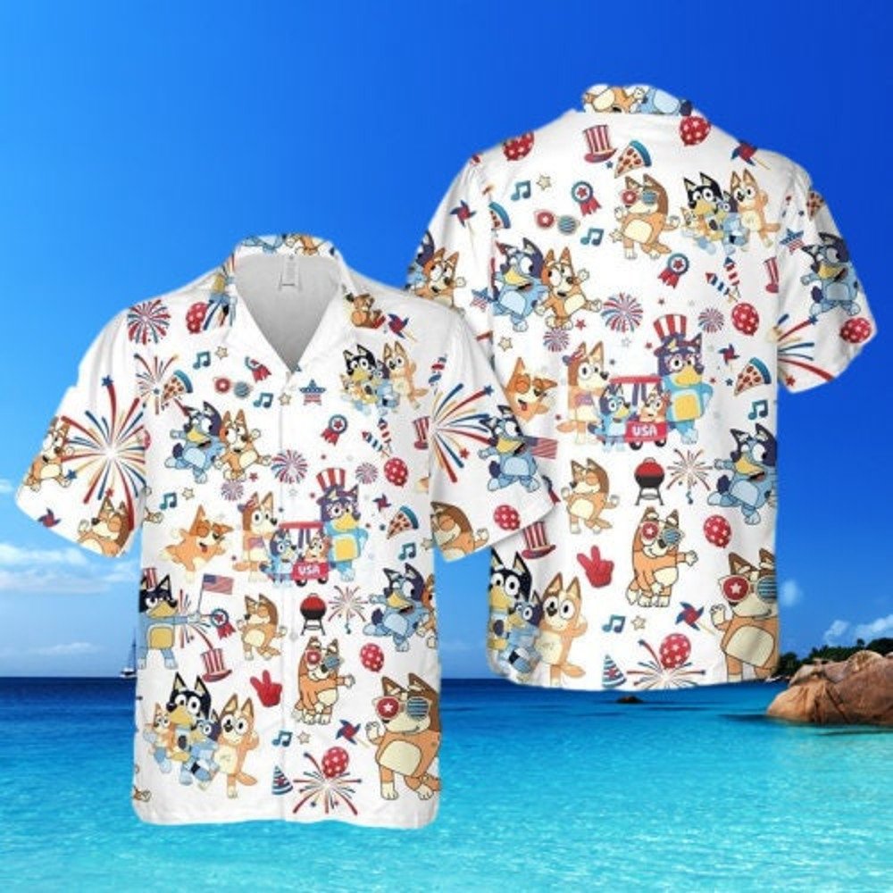 Bluey Hawaiian Shirt Bluey 4Th Of July, Bluey Summer Family Hawaiian Shirt, Cartoon Shirt, Hawaiian Shirt, Summer Shirt, Independence Day.jpg