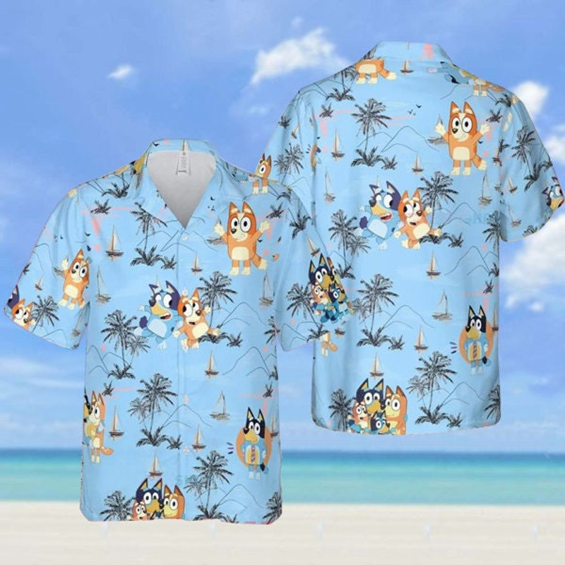 Bluey Beach Hawaiian’s Island Adventure, Bingo Hawaiian Shirt, Bluey Hawai Dad Life Family Shirt, Family Shirt, Bluey Dad Button Up Shirt.jpg