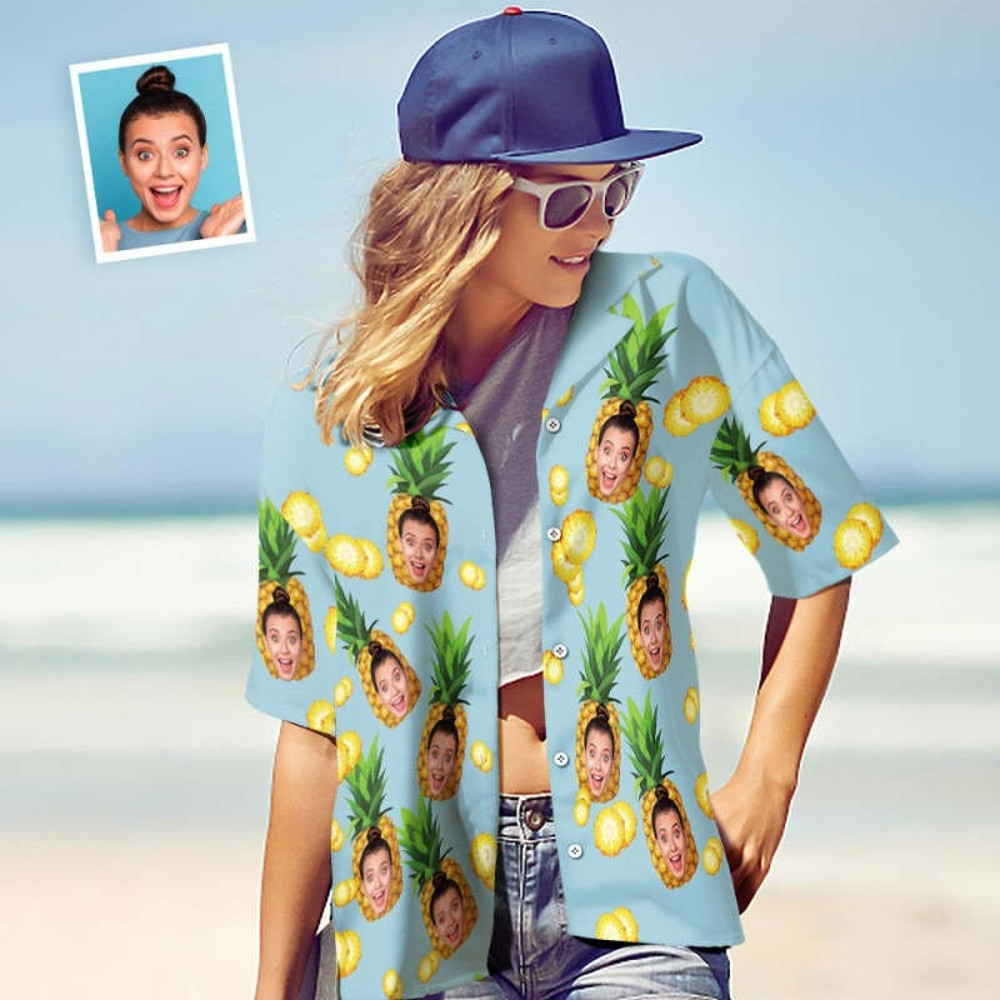 Custom Face Hawaiian Shirt Women's All Over Print Big Pineapple Short Sleeve Shirt, Custom Hawaiian Shirt with Face, Hawaiian Shirt.jpg