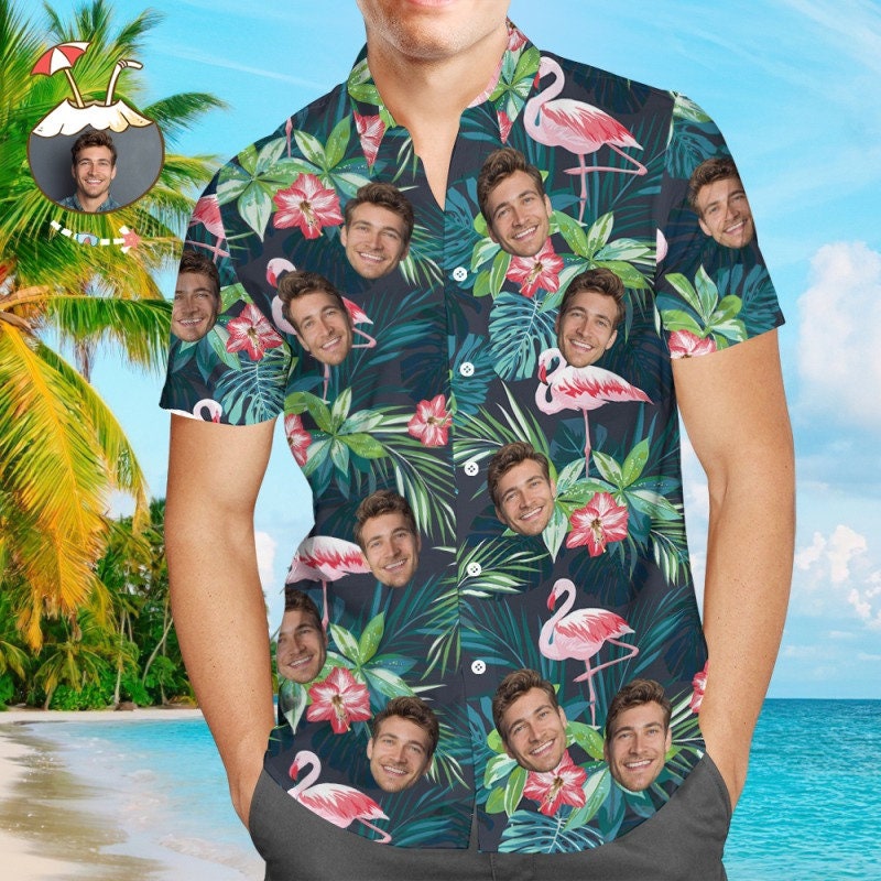 Custom Hawaiian Shirts Colorful Flamingo Aloha Beach Shirt, Custom Hawaiian Shirt with Face, Personalized Hawaiian Shirt,Custom Father's Day.jpg