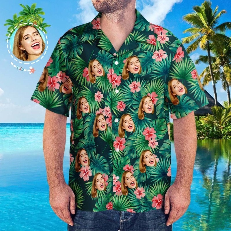 Custom Hawaiian Shirts Red Flowers Design Personalized Aloha Beach Shirt, Custom Hawaiian Shirt with Face, Personalized Hawaiian Shirt.jpg
