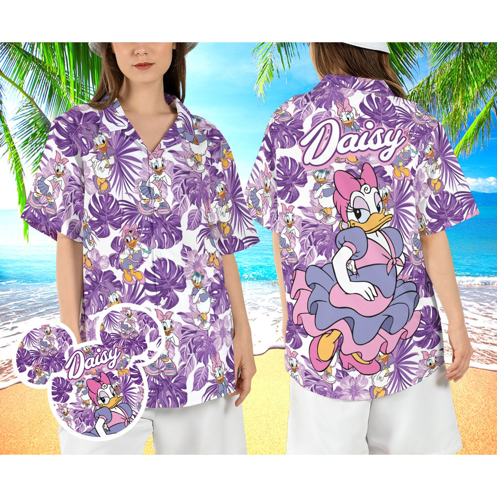 Daisy Duck Tropical Hawaiian Shirt, Daisy Beach Vacation Hawaii Shirt, Disneyland Summer Aloha Shirt, Daisy Vacay Mode Button Up Shirt.jpg