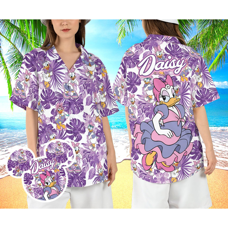 Daisy Duck Tropical Hawaiian Shirt, Daisy Beach Vacation Hawaii Shirt, Disneyland Summer Aloha Shirt, Daisy Vacay Mode Button Up Shirt.jpg
